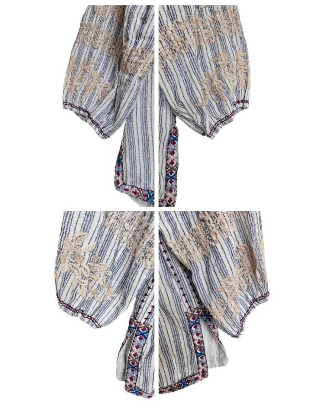 Johnny Was Allegra Peasant Blouse Top Striped Embroidered L - Picture 6 of 12